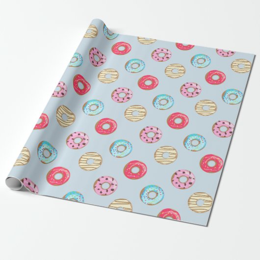 Süßes glasiertes Donut-Muster Hellblau Geschenkpapier (Ungerollt)
