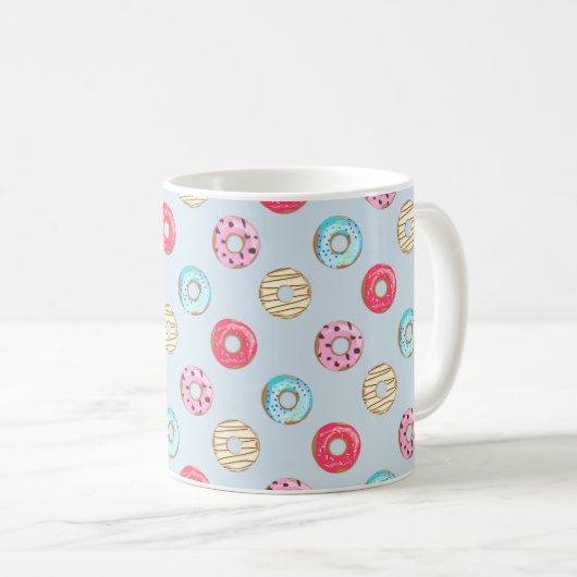 Süßes glasiertes Donut-Muster Hellblau Kaffeetasse (VorderseiteRechts)