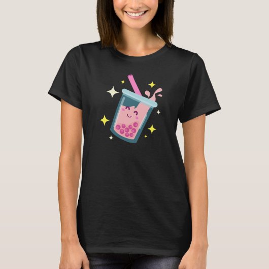 Süßes Glückliches Bubble-Tea-Design T-Shirt (Vorderseite)