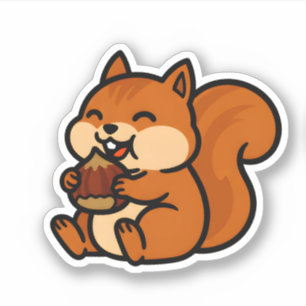 Süßes glückliches Eichhörnchen, das Eichel isst, C Aufkleber