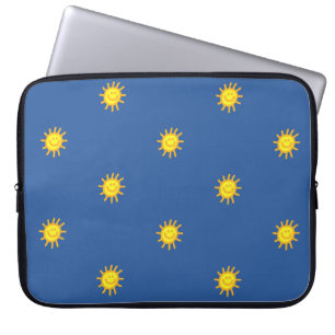 Süßes glückliches Gesicht Sonnenschein-Muster Blau Laptopschutzhülle