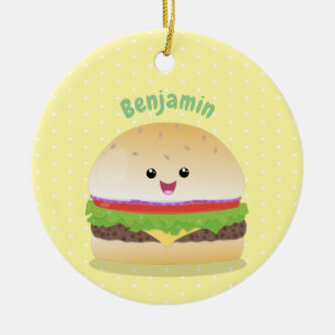 Süßes glückliches Kawaii-Hamburger-Cartoon Keramik Ornament