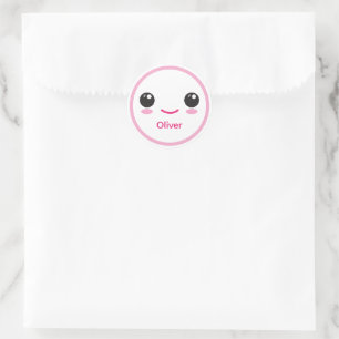 Süßes glückliches Kawaii-Lächeln anpassbarer Aufkl Runder Aufkleber