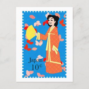Süßes glückliches Mädchen Japan Stempel Kunst Post Postkarte