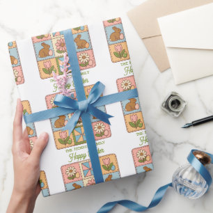 Süßes glückliches Osterhasen-Quiltmuster Geschenkpapier