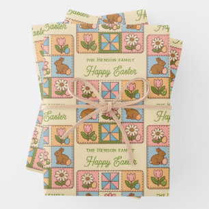 Süßes glückliches Osterhasen-Quiltmuster  Geschenkpapier Set