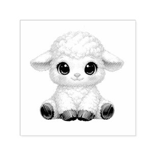 Süßes glückliches Schaf mit großen Augen Kawaii Fa Permastempel