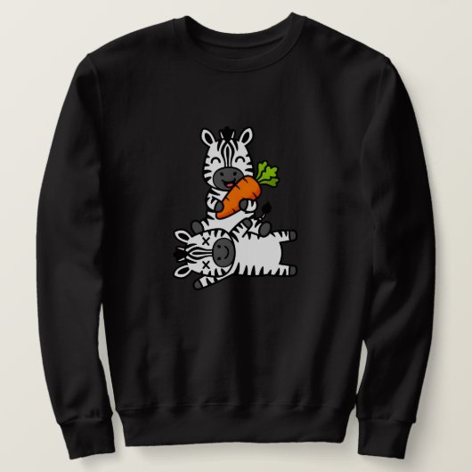 Süßes glückliches Zebra mit Karotten-Cartoon-Spaß- Sweatshirt (Design vorne)
