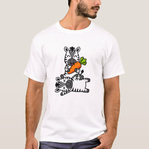 Süßes glückliches Zebra mit Karotten-Cartoon-Spaß- T-Shirt