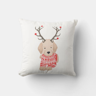 Süßes Golden Retriever Weihnachtspullover Geweih Kissen
