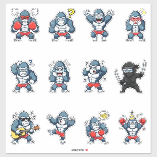 Süßes Gorilla-Emoji-Sticker-Pack Aufkleber (Blatt)