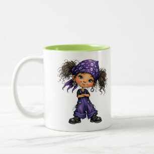 Süßes Goth-Mädchen lila Outfit Cartoon-Kunst Zweifarbige Tasse