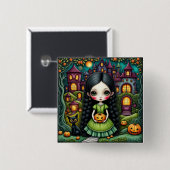 Süßes gothisches Mädchen-Kürbis-Halloween-Dorf Button (Vorne & Hinten)