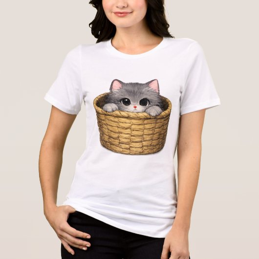 Süßes graues Kätzchen im Korb Tri-Blend Shirt (Vorderseite)
