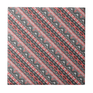 Süßes graues rotes Azteken-Muster-Design Fliese