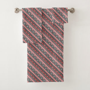 Süßes graues rotes Azteken-Musterdesign Badhandtuch Set