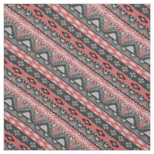Süßes graues rotes Azteken-Musterdesign Stoff