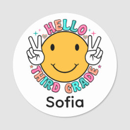Süßes Groovy Smiley Gesicht Hallo Dritte Klasse Zu Namensschild