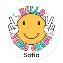 Süßes Groovy Smiley Gesicht Hallo Dritte Klasse Zu