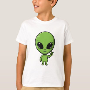 Süßes grünes Alien-Friedenszeichen Kinder T-Shirt