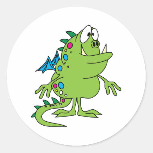 süßes grünes Drachenmonster Runder Aufkleber