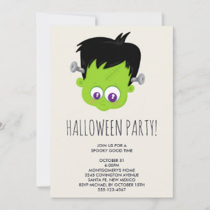 Süßes grünes Frankenstein-Monster-Gesicht Hallowee Einladung