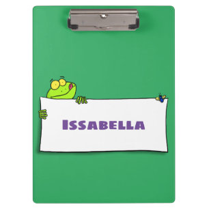 Süßes grünes Froschschild Cartoon-Illustration Klemmbrett