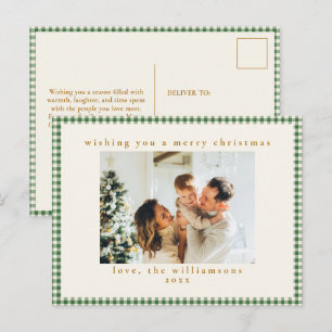 Süßes grünes Gingham-Karo-Foto-Weihnachten Feiertagspostkarte