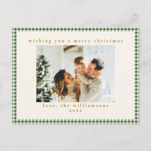 Süßes grünes Gingham-Karo-Foto-Weihnachten Feiertagspostkarte