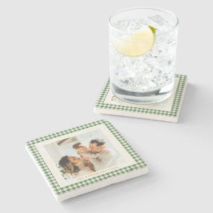 Süßes grünes Gingham-Karo-Foto-Weihnachten Steinuntersetzer
