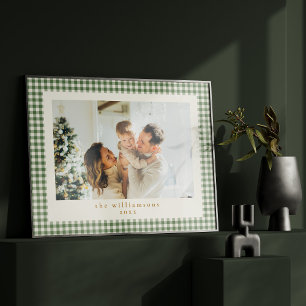 Süßes grünes Gingham-Karo mit individuellem Foto W Poster
