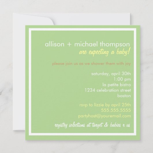 Süßes grünes Mobile verbindet Babyparty-Einladung Einladung (Rückseite)