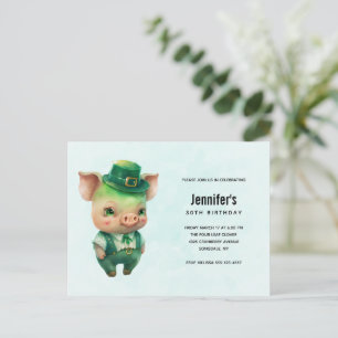 Süßes grünes Schwein in festlicher Kleidung zum Ge Einladungspostkarte