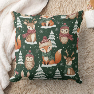 Süßes grünes Wald-Weihnachts-Tiermuster Kissen