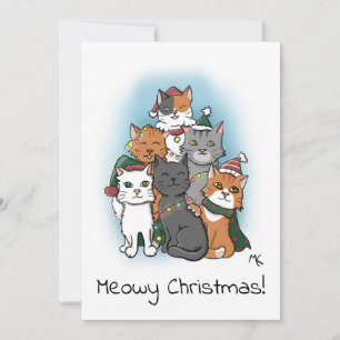 Süßes Gruppenbild von Cartoon-Katzen Feiertagskarte