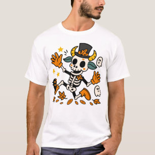 Süßes gruseliges Skelett-Ziegenbock mit Zylinder T-Shirt