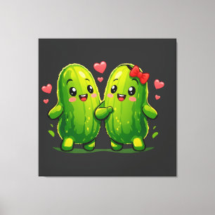 Süßes Gurken-Pärchen Lustige Kawaii-Gurken Leinwanddruck