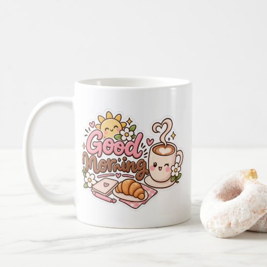 Süßes Guten Morgen Kaffeetassendesign Kaffeetasse (Mit Donut)