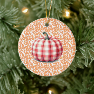 Süßes Hallo Herbst Karo Kürbis Keramik Ornament