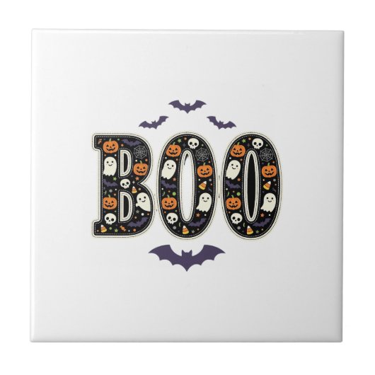 Süßes Halloween Boo Geist Kürbis Design Fliese (Vorderseite)