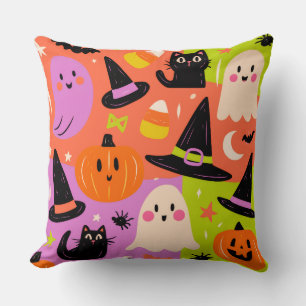 Süßes Halloween-Doodle - Geist-Kürbis-Katze Kissen