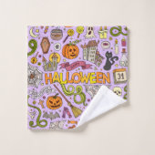 Süßes Halloween-Doodle-Muster Badhandtuch Set (Waschlappen)