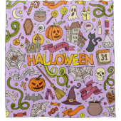 Süßes Halloween-Doodle-Muster Duschvorhang (Vorderseite)