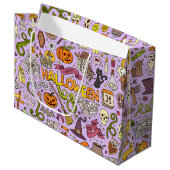 Süßes Halloween-Doodle-Muster Große Geschenktüte (Vorderseite Schrägansicht)