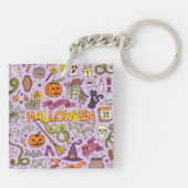 Süßes Halloween-Doodle-Muster Schlüsselanhänger (Rückseite)