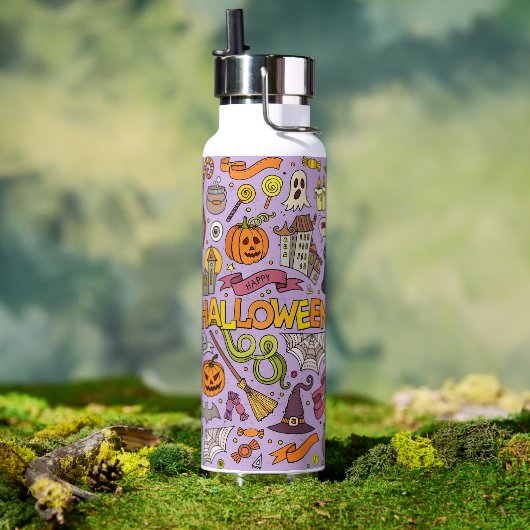 Süßes Halloween-Doodle-Muster Trinkflasche (Außenbereich)