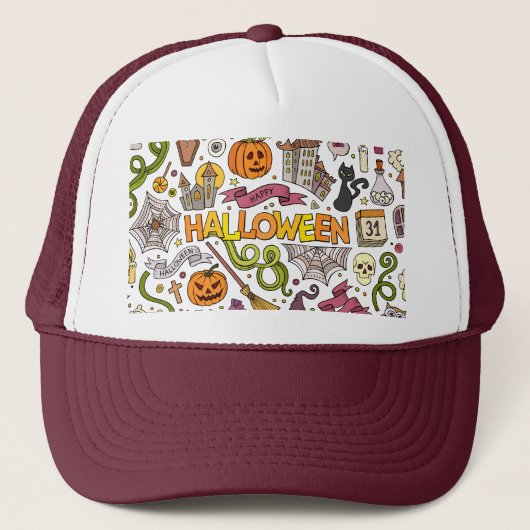 Süßes Halloween-Doodle-Muster Truckerkappe (Vorderseite)