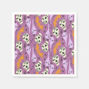 Süßes Halloween-Geist-Fledermaus-Schädel-Doodle-Mu Serviette