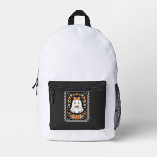 Süßes Halloween-Geist-Kürbis-Blumen-T-Shirt-Design Bedruckter Rucksack