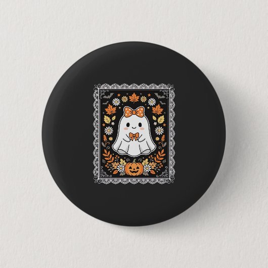 Süßes Halloween-Geist-Kürbis-Blumen-T-Shirt-Design Button (Vorderseite)
